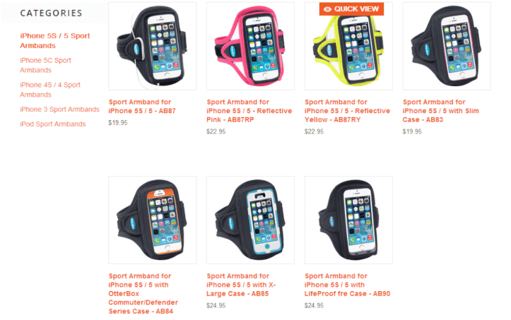 TuneBelt website, Apple iPhone 5/5s case options