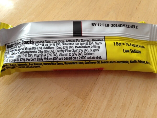 Larabar Alt Lemon Pound Cake nutrition label