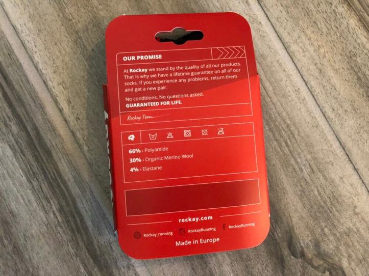 Back of Rockay Running socks package
