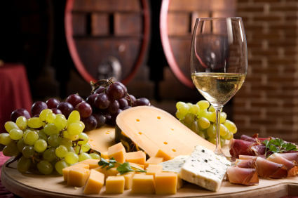Wine and cheese and grapes
