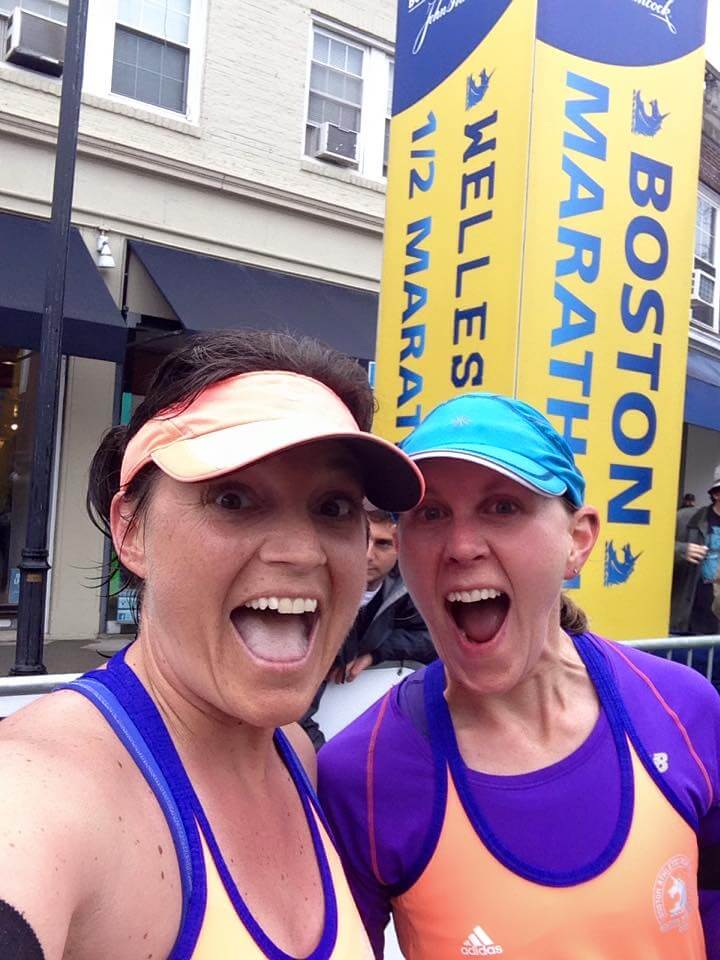 Rachel and Jill at the 13.1 mile point of the Boston Marathon