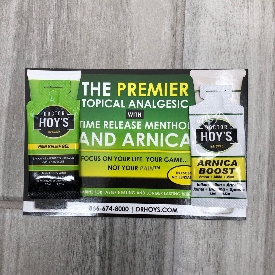 Doctor Hoy's pain relief and arnica boost sample packets