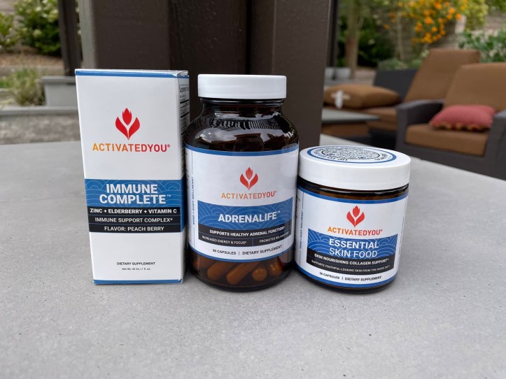 Three products from Activated You - Immune Complete, Adrenalife, Essential Skin Food